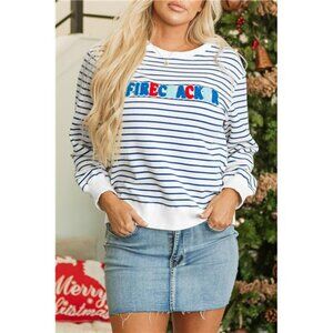FIRECRACKER Striped Round Neck Long Sleeve Sweatshirt